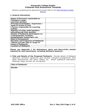 Sample Fieldwork Risk Assessment Doc Template Pdffiller