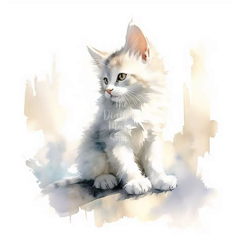 White Cat Clipart 10 High Quality S Watercolor Clipart Digital
