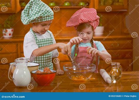 Kids Make Mess In The Kitchen Stock Image Image Of Cake Cooking