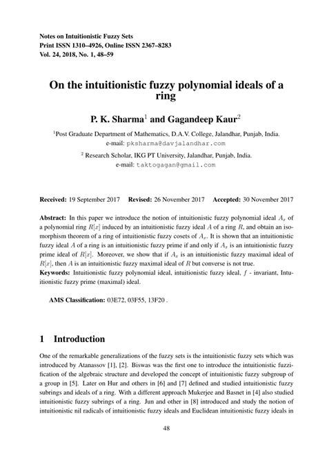 (PDF) On the intuitionistic fuzzy polynomial ideals of a ring