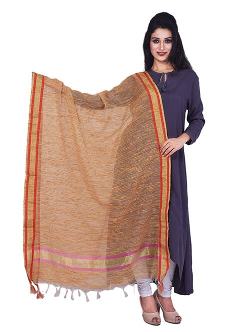 Bhagalpuri Silk Dupatta With Golden Colour Red Line Border Ethnicalive