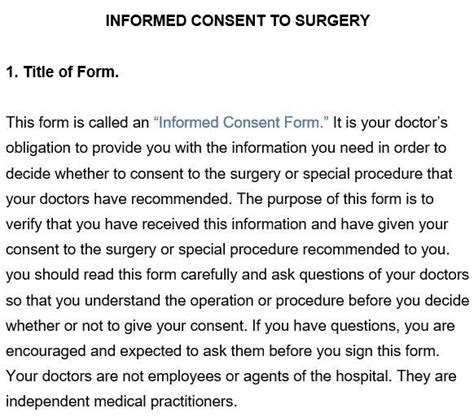 Printable Surgical Consent Form Word PDF Consent Forms Informed