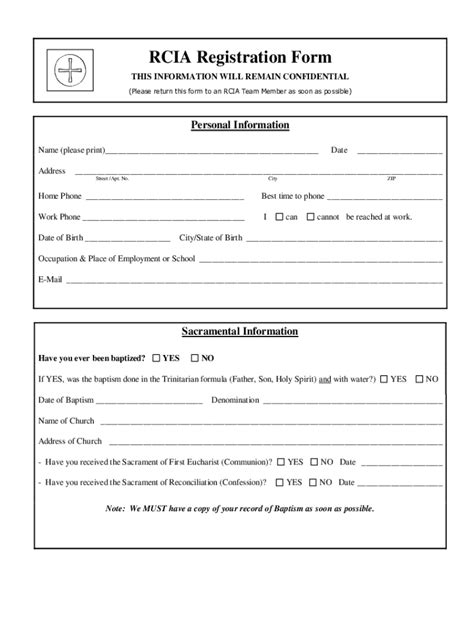 Fillable Online RCIA Registration Form Stcorneliuslb Org Fax Email