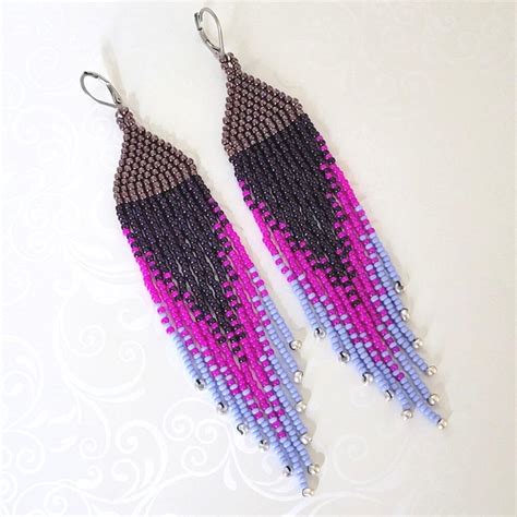 Purple Seed Bead Fringe Earrings