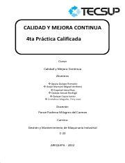 TRABAJO GRUPAL CUARTA PRACTICA FINAL Pdf CALIDAD Y MEJORA CONTINUA