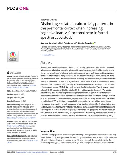 PDF Distinct Age Related Brain Activity Patterns In The Prefrontal