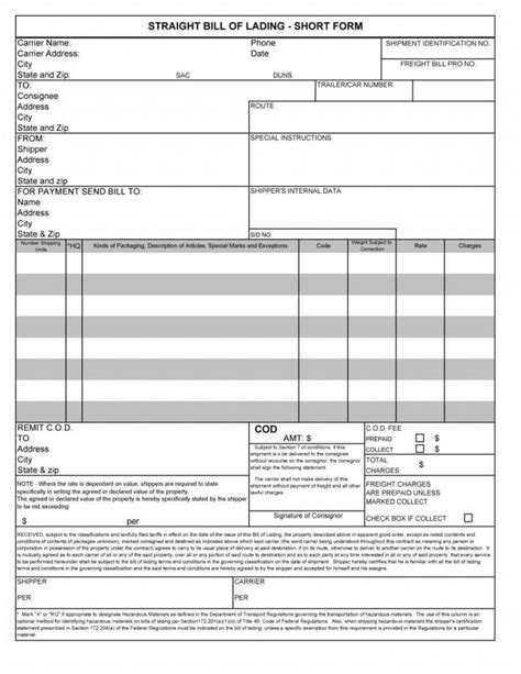 Free Bill Of Lading Forms Templates ᐅ Template Lab Throughout Blank Bol Template 10 Examples