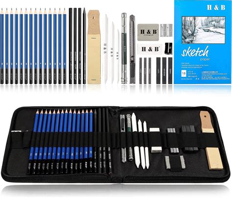 H & B Drawing Sketching Pencils Set, 35 Pack Art Kit with Sketch Book ...