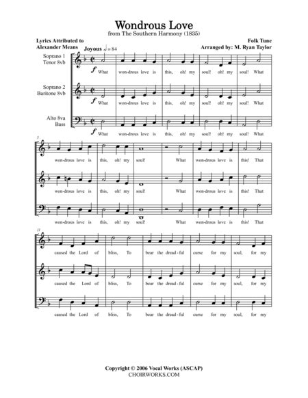 Wondrous Love Satb Acapella Choir With Divisi By Traditional