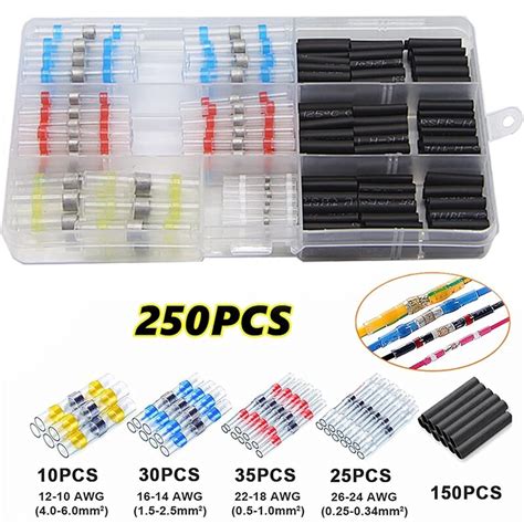 100250pcsset Mix Solder Sleeve Heat Shrink Butt Waterproof Wire Splice Connectors Soldering