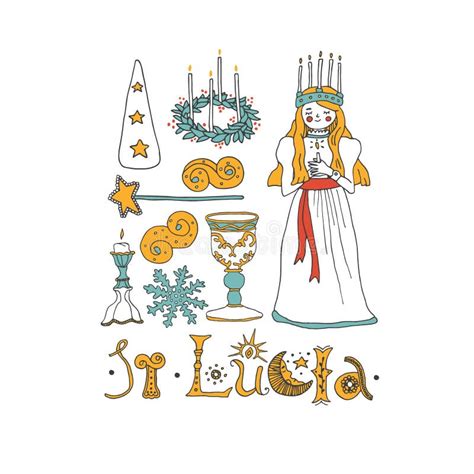 St. Lucia Day. a Girl in a White Dress and a Wreath of Candles Holding a Candle Stock Vector ...