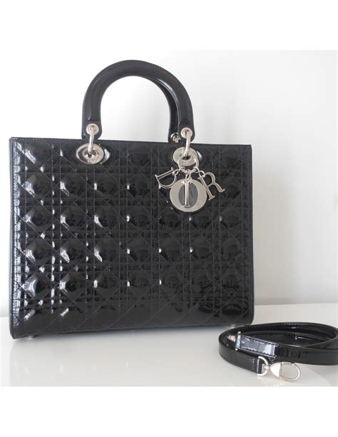 Sac Dior Vernis Sac Dior Lady Dior Cuir Vernis Noir Gm Dore Cuir Verni