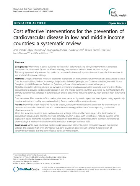 Pdf Cost Effective Interventions For The Prevention Of Cardiovascular