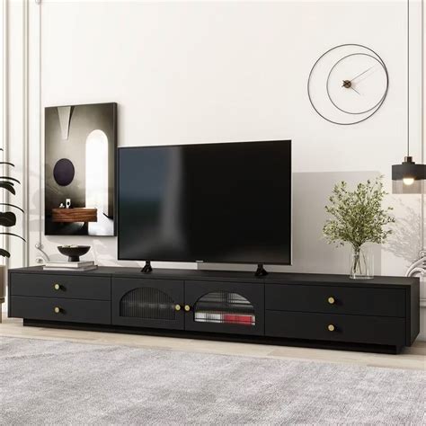 TV Stand with Fluted Glass Doors, Functional Media Console for TVs Up ...