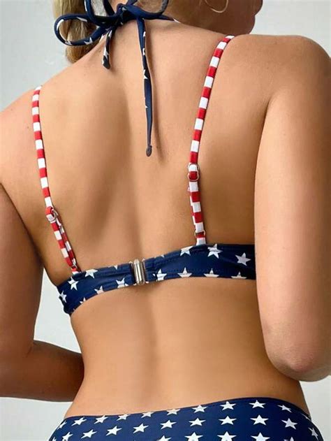 Shein Swim Vcay American Flag Print Halter Underwire Bikini Top Shein Usa