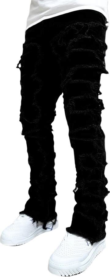 Ahafeni Mens Ripped Stacked Jeans Distressed Straight Jeans Skinny