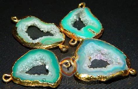 Krishna Gems Jewels Light Green Window Druzy Bezel Set Connectors At