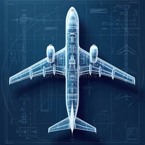 Airplane Schematic Top View Technical Drawing. Detailed Blueprint Shows