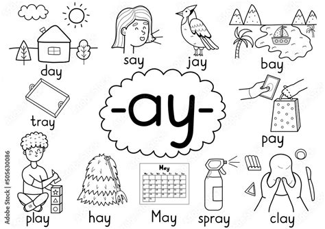 Vetor De Ay Digraph Spelling Rule Black And White Educational Poster