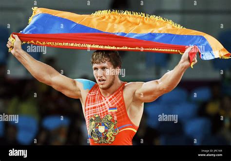 Armenian Wrestler Artur Aleksanyan Celebrates With His Country S Flag