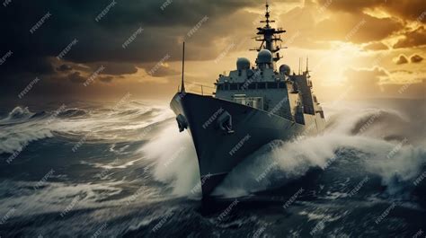 Premium Photo | A warship frigate Military vessel at sea