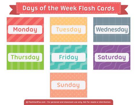 Days Of The Week Free Printable Flash Cards