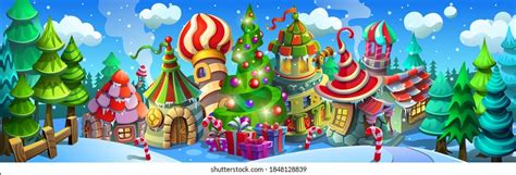 Christmas Village Colorful Houses Striped Roofs Stock Vector (Royalty Free) 1848128839 ...