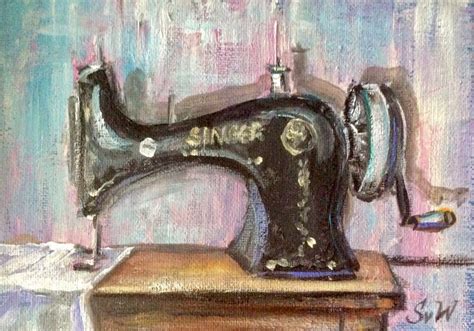 A Painting Of An Old Sewing Machine