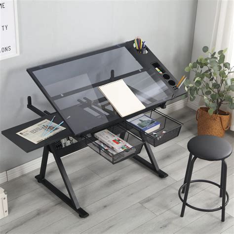 Drafting Table Art Tesk For Adults And Artists Tempered Glass Drawing Table With 0 75° Height