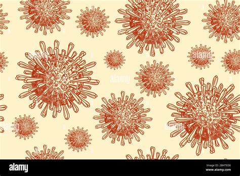 Coronavirus Cells Poster Virus 2019 NCoV Bacteria Seamless Pattern