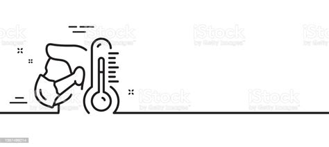 Sick Man With Mask Line Icon Temperature Thermometer Sign Minimal Line