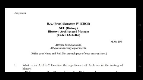 B A Prog Semester IV CBCS SEC Hstory Archives And Museum Code