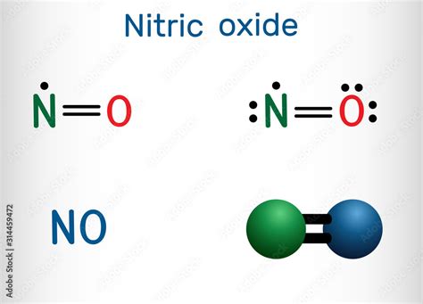 Nitric oxide, nitrogen monoxide, NO molecule. Structural chemical ...