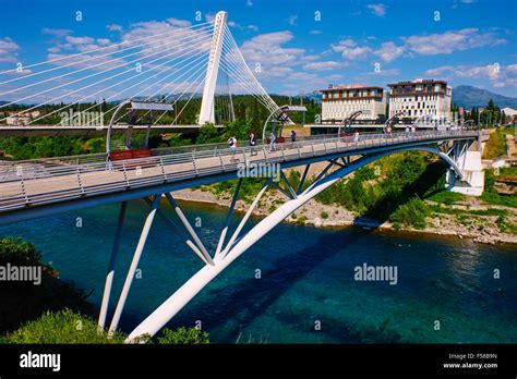 Montenegro, central region Podgorica capital city, millennium bridge ...