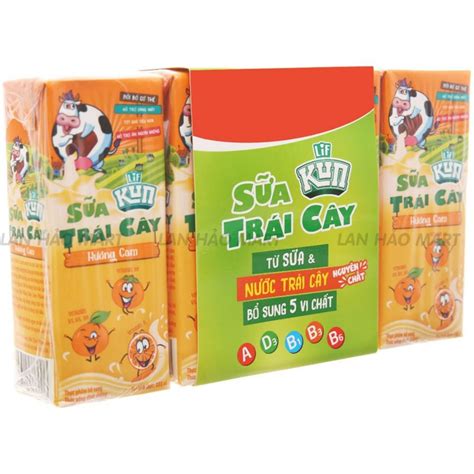 Lốc 4 Hộp Sữa Socola Lúa Mạch Cam Nhiệt Đới Nho Lif Kun 180ml