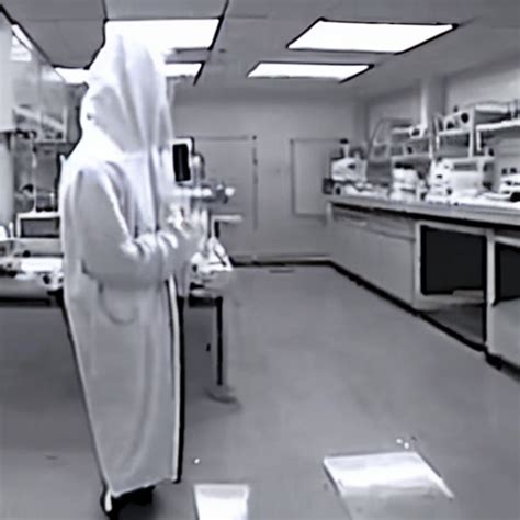 Krea Ai Cctv Footage Of A Hooded Ghost Inside A Laboratory