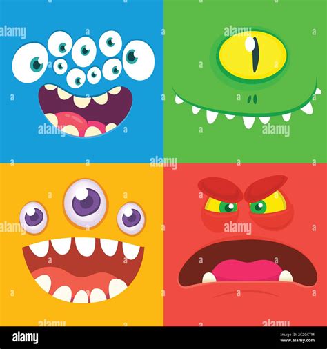 Cartoon Monster Faces Set Vector Set Of Four Halloween Monster Faces