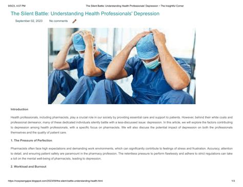(PDF) The Silent Battle: Understanding Health Professionals' Depression