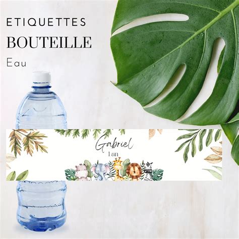 Étiquettes autocollantes pour bouteille eau sur le thème jungle bébé