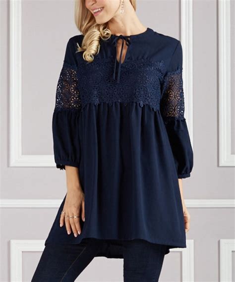 Loving This Navy Lace Trim Notch Neck Tunic Plus Too On Zulily