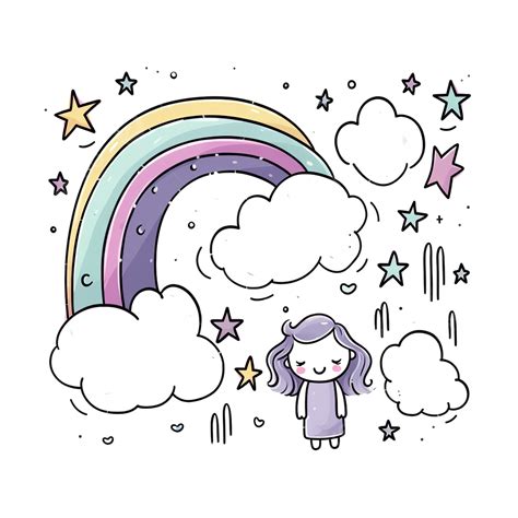 Cute Goodnight Drawing Doodle Illustration Cartoon With Rainbow And