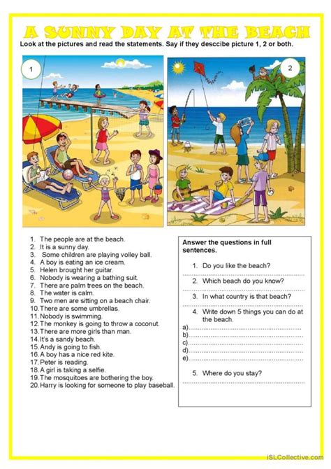 Picture Description A Sunny Day At English ESL Worksheets Pdf Doc