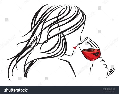 Girl Drinking Wine Clipart Black