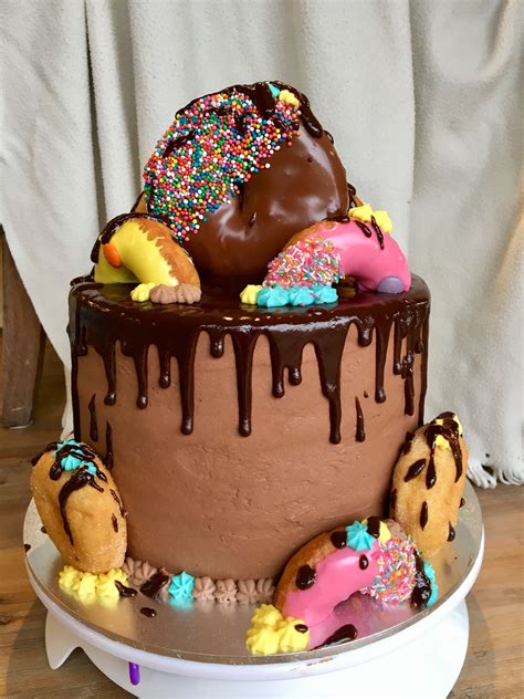 Donut Drip Cake Two Layers Of Rich Chocolate Cake And One Layer Rich