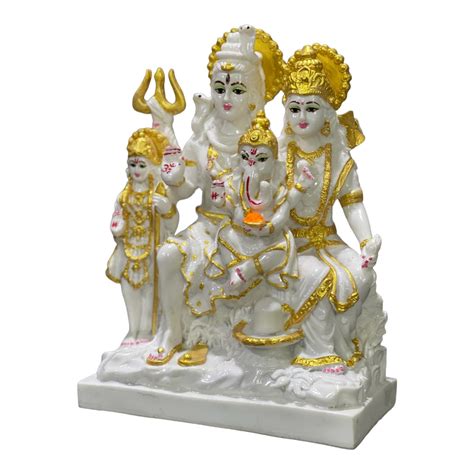 Shiv Parvati Ganesh Kartikeya Shiv Parivar Marble Look Murti ,H 26.5 c – cutncurve