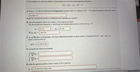 Solved In This Peoblem You Will Use Variation Of Parameters Chegg