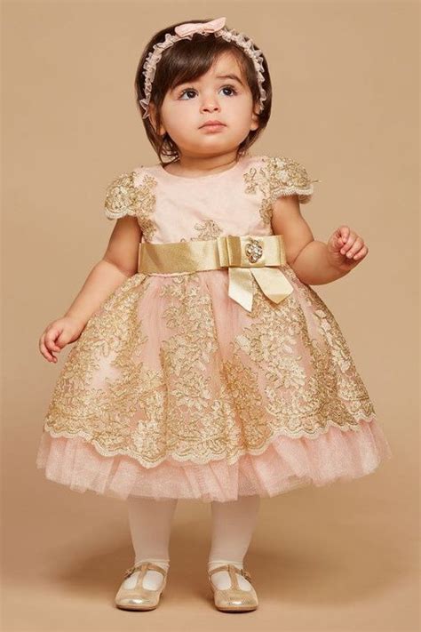 Beautiful Romano Baby Girls Pink Gold Lace Special Occasion Or Eid