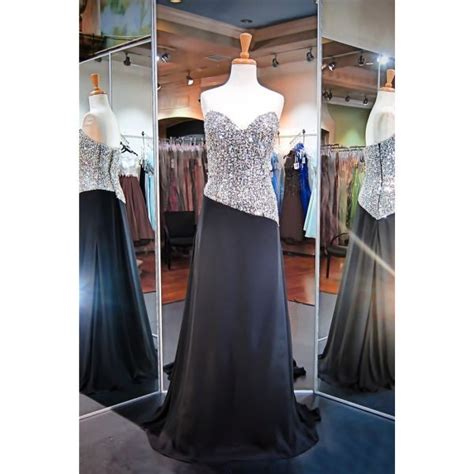 Unsymmetrical Sheath Sweetheart Long Black Chiffon Beaded Prom Dress