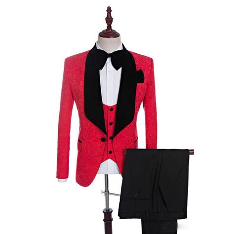 New Style Customized Red Wedding Suits Groom Tuxedos Handsome Suit