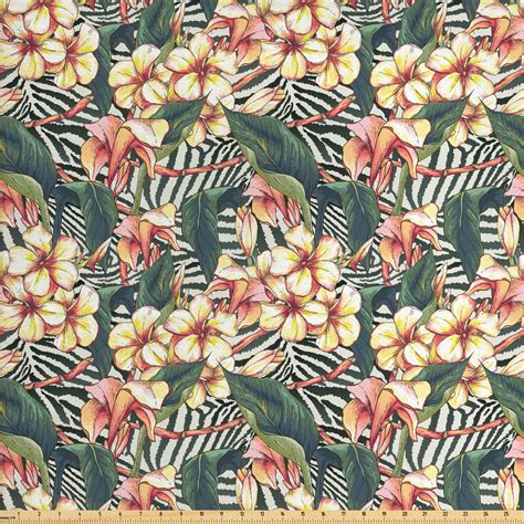 Tropical Fabric By The Yard Close Up Scene Of Detailed Exotic Flowers